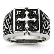 Stainless Steel Antiqued Polished & Textured Cross Ring
