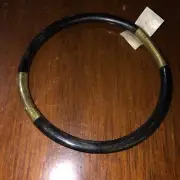 vintage antique bangle bracelet 3 inch wood plastic or resin with golden bands