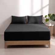 Dreamaker Superfine Washed Microfibre Combo Fitted Sheet Set Black (Single, King Single, Double, Queen, King, Super King)