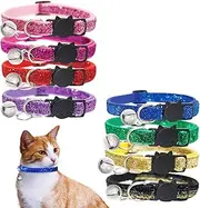 KUDES 8 PCS/Set Bling Cat Collars Breakaway with Bell for Kitten Puppy Rabbit and Other Small Pet Animals, Adjustable from 7.5-12.5"
