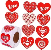 HOUDERCO 1Roll Valentine's Day Love Heart Stickers Adhesive Labels for Envelopes Cards and Decorations Easy to Remove No Trace for Sealing and Scrapbooking