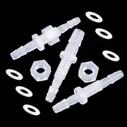 ANPTGHT 3/8” Thru-Bulk Bulkhead Plastic Hose Barb Fittings Union Adapter Fittings for Aquarium Fuel Gas Liquid Air with Metal washers (Pack of 3)