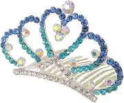 [Generic] Tiara Comb, 2PCS Crystal Rhinestone Crown Hair Comb, Mini Crown Rhinestone Hair Comb for Women and Girls (Blue, One size)