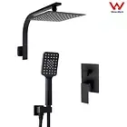 Matte Black Square Shower Head Gooseneck Arm 3 Modes Handheld Diverter Mixer Tap