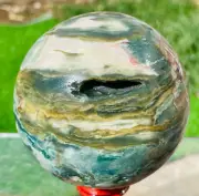 830g Natural Green Ocean Jasper Geode Sphere Quartz Crystal Specimen Healing
