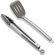ReaNea Spatula and Cooking Tong Set, Silicone Slotted Turner, Kitchen Tong, Heat Resistant Handle Non Slip, with Silicon Tips, Dishwasher Safe