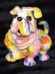 Blue Sky BULLDOG Bright Multicolor Teapot Décor Ceramic Dog Whimsy Ltd Ed Gift