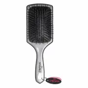 Donna Collection Large Metallic Silver Paddle Hair Brush, Black
