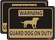 2 Pack Warning Guard Dogs On Duty Signs 10x7 Inches Dog Warning Yard Signs Metal Reflective Sturdy Rust Aluminum Waterproof Easy to Install