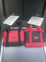 Trader Joe's Micro Tote Bag Red Black Grocery Bag Limited Edition Lot Of 2 *NEW*