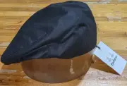 NWT Barbour Black Waxed Cotton Flat Cap Size 7 1/2 Hat Driver's