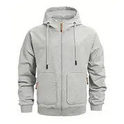 Men's Hoodie Full Zip Hoodie Black Wine Navy Blue Khaki Light Grey Hooded Plain Pocket Sports Outdoor Daily Holiday Polyester Streetwear Basic Casual Spring A