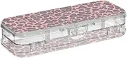 [Amooorous] Leopard Skin Print Black Peach Designed Clear Pencil Box Double Layer Pen Storage Containers For School With Snap And Lid