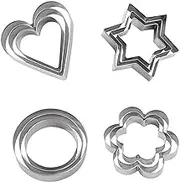 12 PCS Stainless Steel Cookie Moulds,Multi-Shape Cookie Moulds,Cookie Cutter,Home and Kitchen Baking Tools (Heart,Star,Flower,Round)