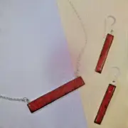 Enhanced Red Coral Bar Necklace 16-18 in and Drop Bar Earrings Sterling Silver
