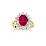 9ct Gold,, Created Ruby & Diamond Ring in Red