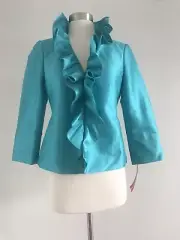 NWT $695 NINA MC LEMORE 100% SILK RUFFLE FRONT SUZANNE PADS POCKETS JACKET SZ 0