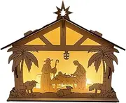 Wood Nativity Scene, Christmas Nativity Light, Led Nativity Scene, Pre-lit Christmas Scene, Religious Christmas Decor, Beautiful Wood Construction Led Illuminated Display for Christmas Ornament