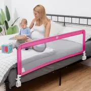Costway150CM Foldable Bed Rail Guard with Removable Cover for Toddlers-Pink