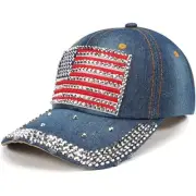 American Flag Hats Love Breast Cancer Adjustable Rhinestone Baseball Cap C-101