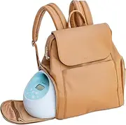MARZELIE Vegan Leather Breast Pump Bag with prep mat, Camel Brown, Midsize, Backpack