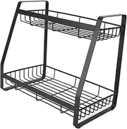 [Nachukan] Spice Rack Organizer 2 Layers Integrated Design Large Storage Space Black Metal for Kitchen Bathroom All in 1 Seasoning Rack