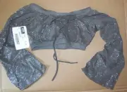NWT Studded viscose long sleeve crop top silver microstudded accent fabric soft
