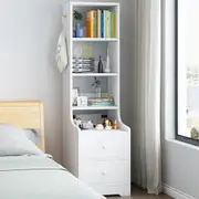 Bedside Table Bedroom Warm White with Shelves, Drawers & Side Hook - Modern Design
