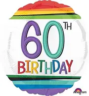 Anagram Standard HX Rainbow Birthday 60th S40 Foil Balloon, Multicolour, 45 cm Size