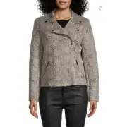 Catherine Malandrino Moto Faux Leather Jacket Small Snake-Print Asymmetrical Zip