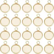 [Beebeecraft] 1 Box 40Pcs 10mm Cabochon Settings Charms 24K Gold Plated Stainless Steel Plain Edge Bezel Cups Flat Round Back Charm for DIY Jewellery Making Findings