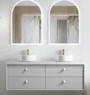 1500mm Boston Light Grey Wall Hung Vanity and ARCHIE LED Mirror * 2