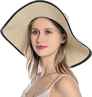 [Cauplse] Womens Sun Straw Hat Simple Summer Beach Hat Female Casual Lady Women Flat Brim Bowknot Straw Cap Wide Brim UV UPF 50 Summer Hat Foldable Roll Up Floppy Beach Cap