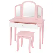 Costway Makeup Dressing Table Stool Set Folding Mirror Princess Vanity Writing Desk Birthday Gift w/Drawer Pink