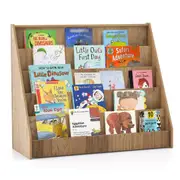 Babyjoy 5-Tier Kids Bookshelf Floor Bookcase w/Anti-Toppling Devices Magazine Display Rack Natural