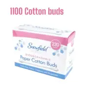 5x SnowField Baby Cotton Buds Pack of 220 Paper Sticks Plastic Free Pure Cotton