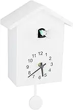 Cuckoo Clock Bird House Wall Clock Nordic Style Bird House Pendulum Wall Hanging Bedroom Clock for Office Living Room (White)