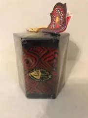 OCTAGON SHAPED SWAZI CANDLE HAND MADE IN AFRICA DARK RED AND BLACK PATTERN NEW