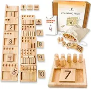 LITTLE BUD KIDS Counting Pegs - A Ten Frame Maths Game with Addition and Subtraction Flash Cards, A Wooden Montessori Maths Toy & Math Manipulatives Number Peg Boards for Kids 3 4 5 6 7