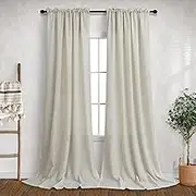 Mrs.Naturall Flax Linen Long Sheer 120 Length for Dining Room 2 Panels Rod Pocket Window Treatment Cotton Textured Drapes Semi Privacy Beige Curtains for Sliding Glass Door Bedroom Living 52x120
