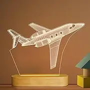 Airplane Night Light 3D Illusion Lamp, Soft Warm Colors Wood Table Lamp for Boys Pilot Gifts Birthday Gifts with USB Power(Plane)