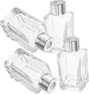 HAMPPLIES 4pcs Glass Perfume Bottles with Cap Refillable Essential Oil Diffuser Containers for Home and Car Elegant Decor for Bathroom Vanity and Bookshelf