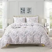 [HoneiLife] Cotton Duvet Cover Queen - Floral Comforter Cover 3-PC, Soft & Breathable Flower Bedding Duvet Cover Sets with Zipper Closure & Corner Ties, Wildflower Comforter Cover Sets, Blue Leaves