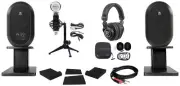 (2) JBL 104 Powered Studio Monitors w/Bluetooth+Stands+Headphones+Mic 104SET-BT