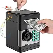 Piggy Bank Cash Coin Can ATM Bank Electronic Coin Money Bank for Kids, Money Bank with Password Cute ATM Piggy Bank Coin Can for Real Money, Auto Scroll Paper Money Saving Box (Black)