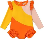 [WISREMT] Toddler Baby Girl Sun Protection Swimsuit Long Sleeve Swimwear UPF 50+ One Piece Rashguard Summer Bathing Suits 1-4T