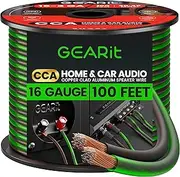 GearIT Pro Series 16AWG Speaker Wire, 16 Gauge Speaker Wire Cable (100 Feet / 30 Meters) Great Use for Home Theater Speakers and Car Speakers, Transparent Black/Green