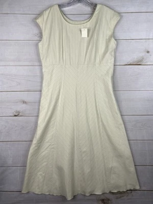 J Jill Dress 18 Beige Stripe Cotton Linen Cap Sleeve Lined Midi Side Zip NWT