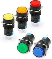 Baomain 16Mm Push Button Switch Momentary Round Cap LED Lamp Red Yellow Orange Blue Green Light Dc 24V Spdt 5 Pin 5 Pack
