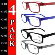 4 Pairs Square Frame Reading Glasses Spring Hinges Readers +1.0 1.5 2.0 2.5 3.0